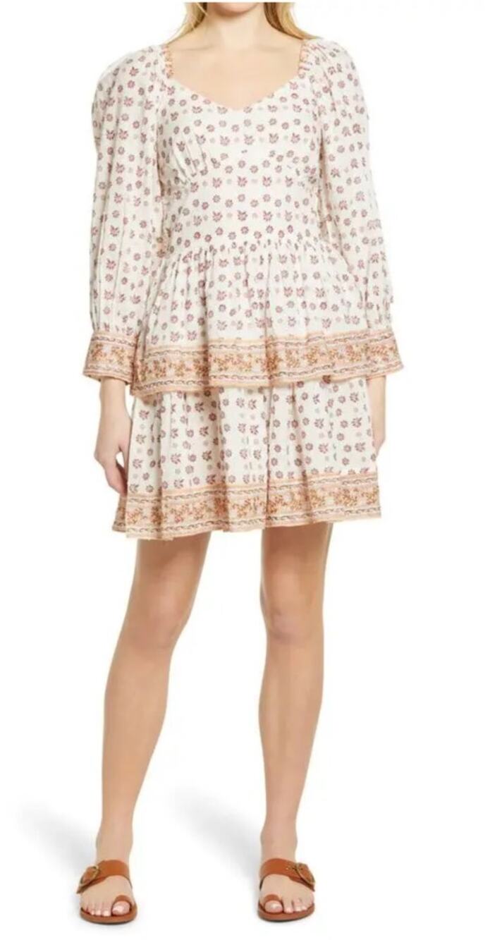 Cleobella‎ Reina Border Print Boho Cotton Mini Dress Long Sleeve L